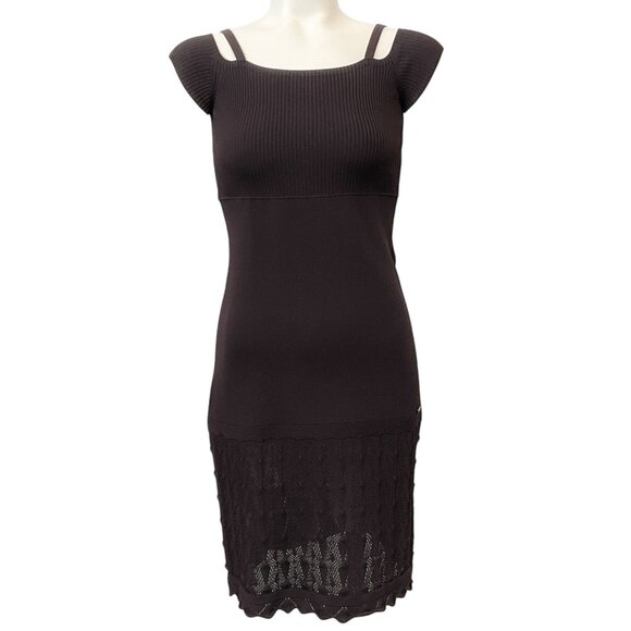 Chanel Brown Ribbed Cap Sleeved Dress - Picture 1 of 6
